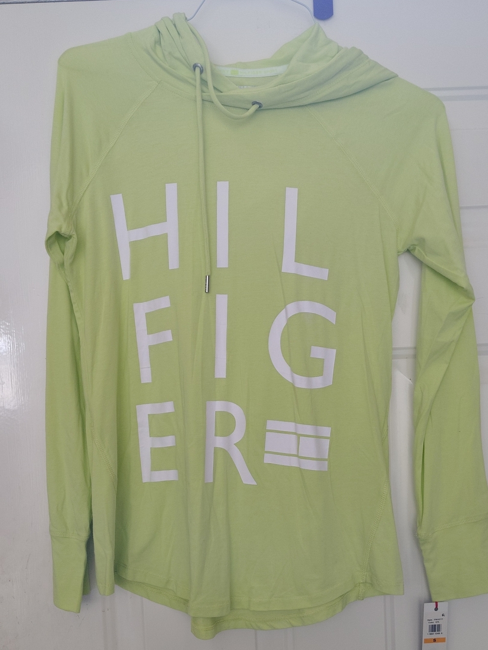 Tommy Hilfiger Light Lime Green Logo Hooded Long Sleeve Size Small
